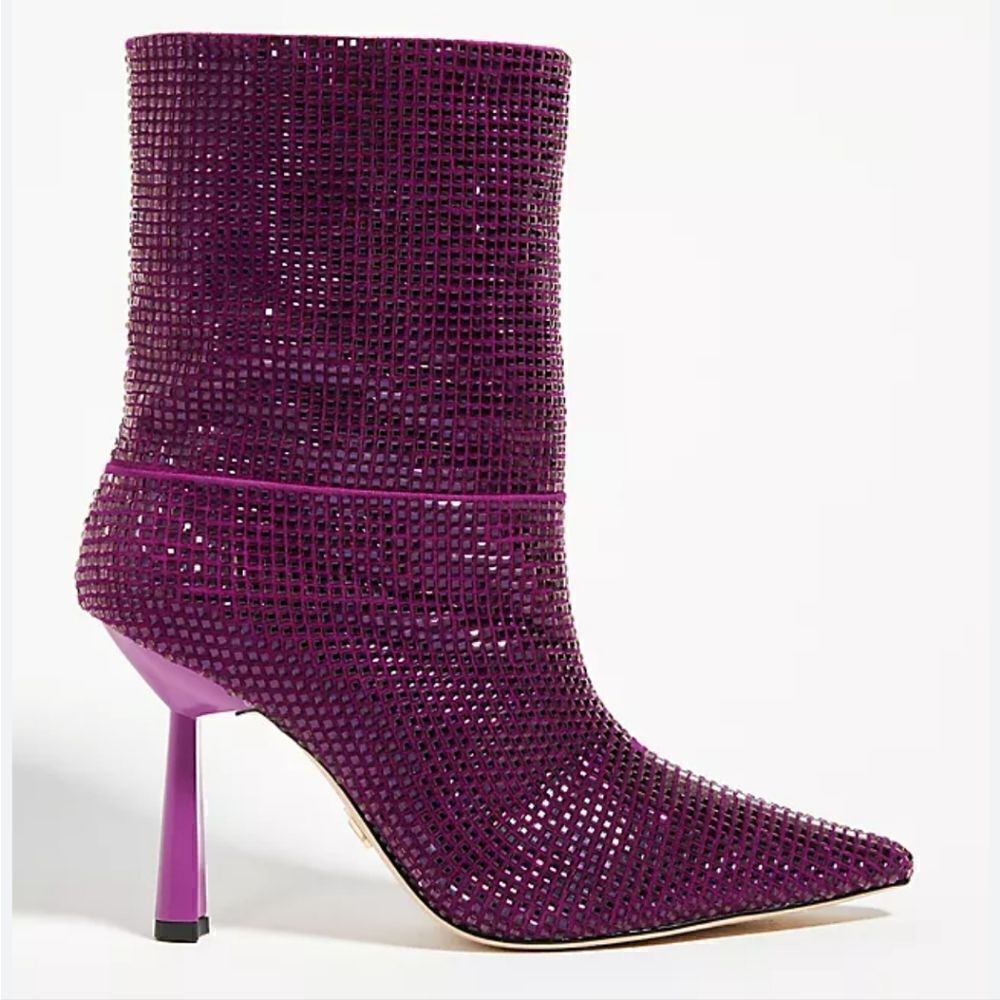 NWT Lola Cruz Koilo Purple Rhinestone Encrusted Leather Mid-Calf Boots 9/39 $385